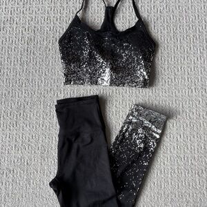 Marika Black and Sliver 2 pc Crop Top/Leggings Workout Set Size Small